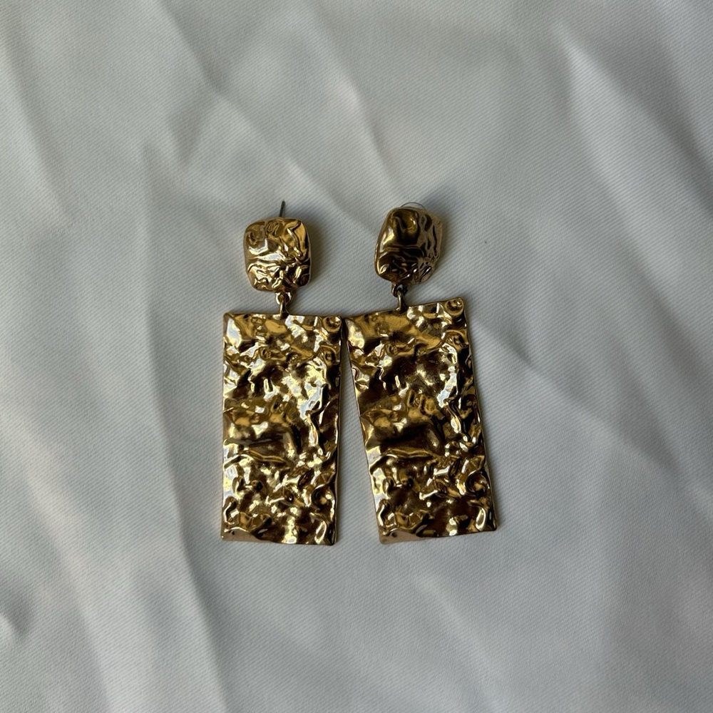 Gold Plated Regtangular Statement Earrings - image 1